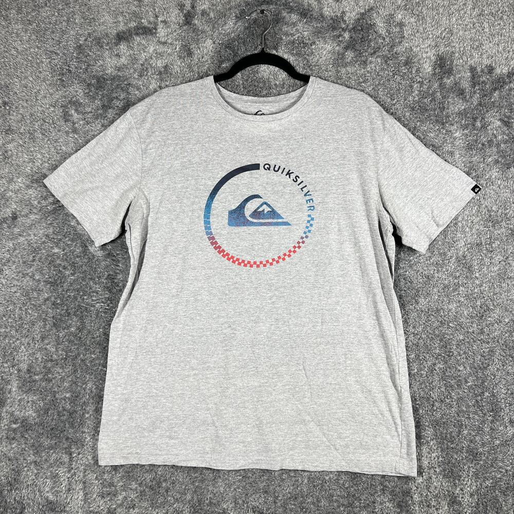 Quiksilver Shirt Mens L Gray Graphic Circle Logo Crew Neck Tagless Regular Fit